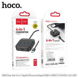 Bộ chuyển đổi Ethernet Gigabit 4 trong 1 HB35 Easy link (USB sang USB3.0*3+RJ45) (L=1.2M)