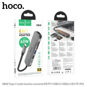 Bộ chuyển đổi đa chức năng HB28 Type C (HDTV+USB3.0+USB2.0+SD+TF+PD)