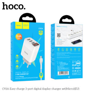 Bộ sạc Hoco 3 cổng C93A Easy Charge có LED báo kèm cáp Micro