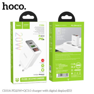 Cốc sạc nhanh Hoco C100A PD20W Quick charge 3.0 có màn hình (EU)