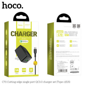 Bộ sạc C70 Cutting-edge QC3.0 (kèm cáp TypeC) (US)