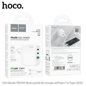 Bộ sạc ba cổng (2C1A) C115 Header PD65W (TypeC to TypeC) (US)