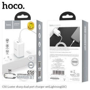 Bộ sạc Hoco cổng kép C50 Lustre 2.1A kèm cáp iPhone