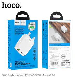 Bộ sạc hai cổng Hoco C85B Bright PD20W + QC3.0 (UK)
