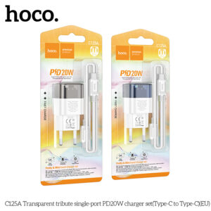 Bộ sạc nhanh Hoco một cổng trong suốt C125A PD20W (Type C to Type C)