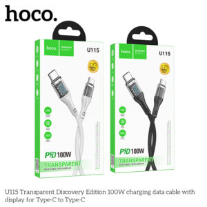 Cáp sạc nhanh trong suốt có LED U115 100W C to C