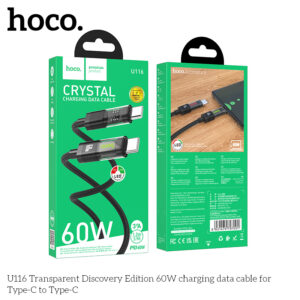 Cáp dữ liệu sạc nhanh trong suốt Hoco U116 60W TypeC to TypeC