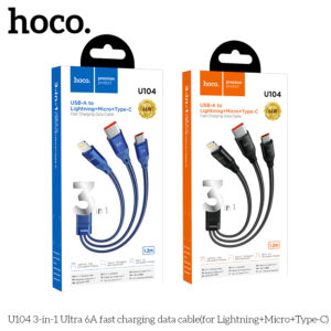 Cáp dữ liệu sạc nhanh Hoco U104 3 trong 1 Ultra 6A (iPhone+Micro+Type C)