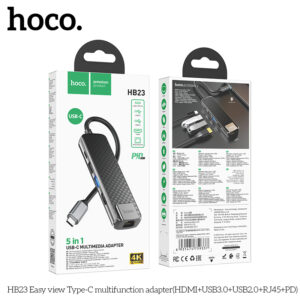 Bộ chuyển đổi đa chức năng Hoco HB23 Type C (HDTV+USB3.0+USB2.0+RJ45+PD)