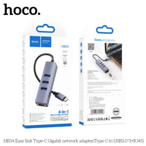 HB34 Bộ điều hợp mạng Gigabit Type-C Easy Link (Type-C sang USB3.0*3+RJ45)