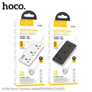 Ổ cắm 3 vị trí Hoco AC8A Storm (PD30W/1C3A) chính hãng