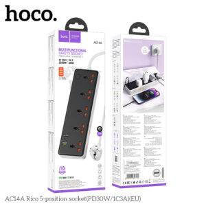 Ổ cắm 5 vị trí Hoco AC14A Rico (PD30W/1C3A) (EU)